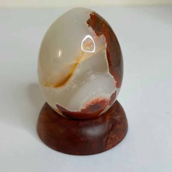 Polished Carnelian Stone Egg on Wooden Stand Office Home Decor - Picture 9 of 9